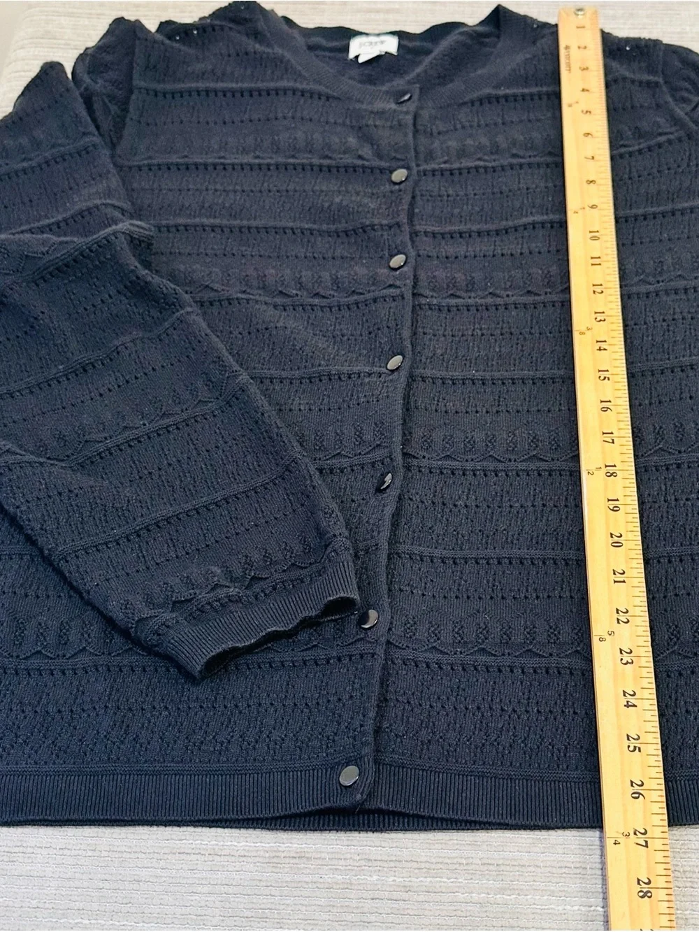 J Crew Pointelle 100% Cotton Cardigan Sweater Women's Sz 3X Black Buttons